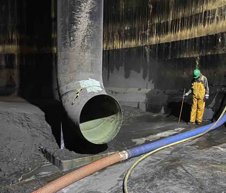 Inside a digester tank with heavy solids
