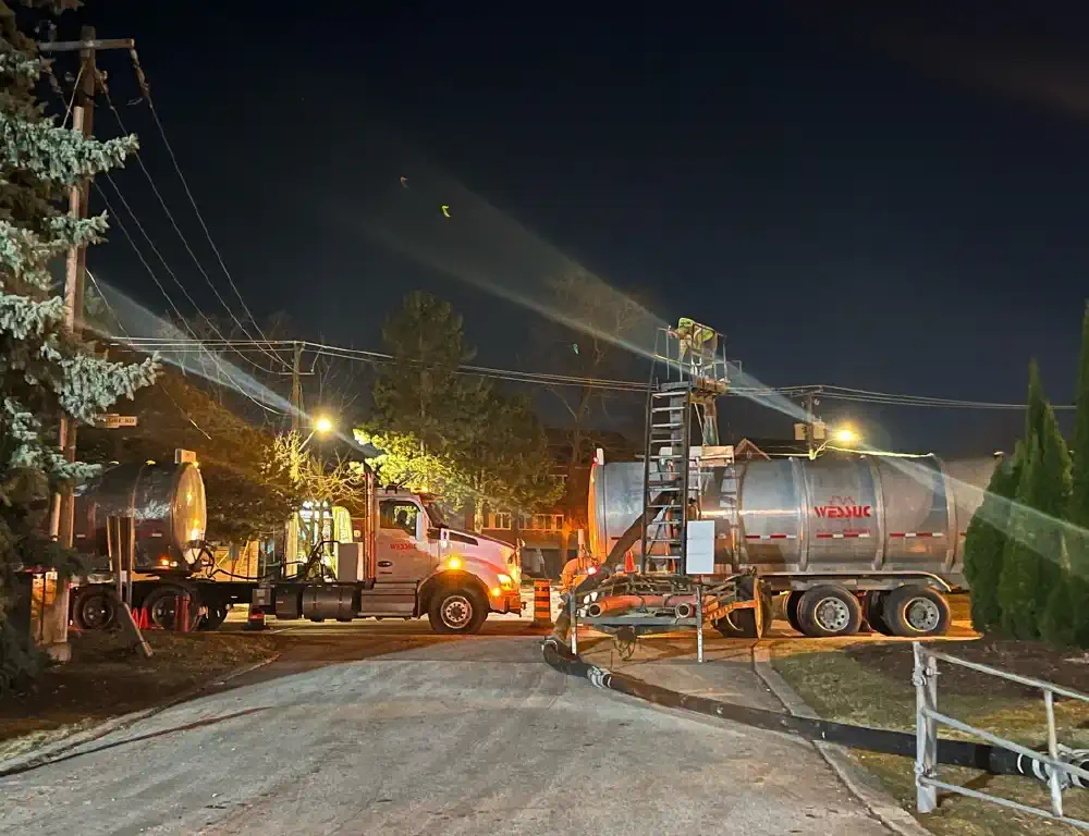 Two trucks setup at an emergency bypass